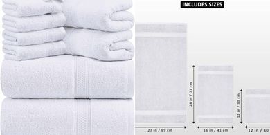 Utopia 8-teiliges Baumwoll-Handtuchset (weiß): 2 Badetücher, 2 Handtücher, 4 Waschlappen