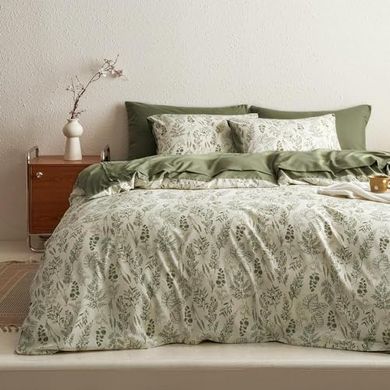 Lanqinglv Bettwäsche-Set: Grüne Blumen, 220x240cm, Microfaser