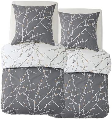 BEDSURE Bettwäsche-Set Grau: 135x200 cm, 4-teilig, Baumwolle, Reißverschluss.