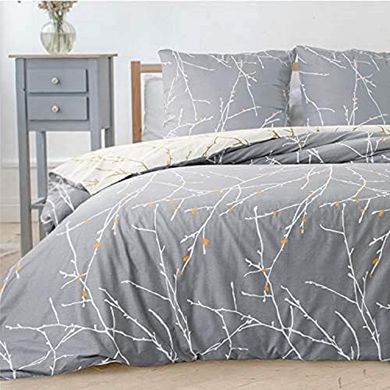 BEDSURE Bettwäsche-Set 155x220 cm, grau, Zweige, Einzelbett