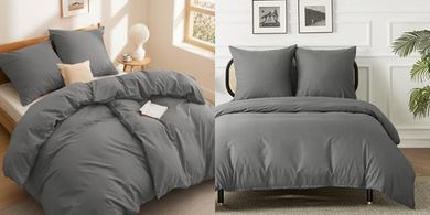 BEDSURE 135x200cm Grau Bettwäsche-Set (4-teilig, anthrazit, Reißverschluss)
