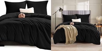 WAVVE Mikrofaser Bettwäscheset 220x240 cm, schwarz, bügelfrei