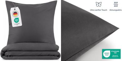 Anthrazit Mikrofaser Bettwäsche-Set (155x220cm, 80x80cm Kissen) – Öko-Tex
