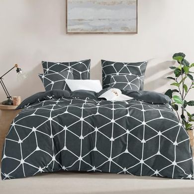 RUIKASI Anthrazit Mikrofaser-Bettwäscheset 220x240, geometrisch