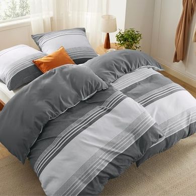 BEDSURE Bettwäsche-Set 135x200 cm: 2-teilig, grau-gestreift, ÖKO-TEX