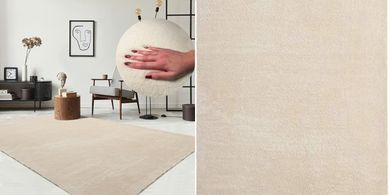 Kuscheliger Kurzflor-Teppich Beige (160x220cm), waschbar, rutschfest
