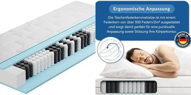 BMM Ortho Medic 90x200cm Taschenfederkernmatratze (H3, Öko-Tex, 7 Zonen, 21cm)
