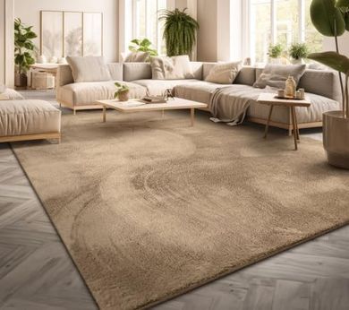 Dunkelbeige Kurzflor-Teppich (160x220 cm), waschbar, rutschfest