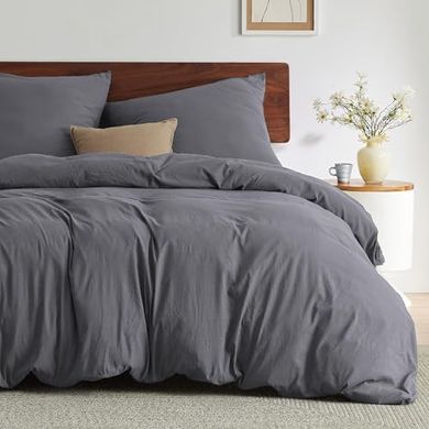 BEDSURE Bettwäsche-Set Anthrazit: 155x220 cm, 3-teilig, Baumwolle, ÖKO-TEX
