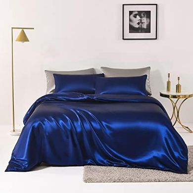 Chanyuan Satin Bettwäsche Set (135x200cm, 80x80cm Kissen, Marineblau)