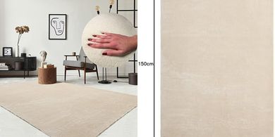 Weicher Kurzflor-Teppich Beige (80x150 cm), waschbar, rutschfest