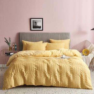 Freyamy Seersucker Bettwäsche-Set (Gelb, 135x200cm, 2-teilig)