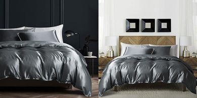 Glanzsatin Bettwäsche-Set (135x200cm, 80x80cm), dunkelgrau/anthrazit