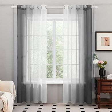 Deconovo Voile-Gardinen, dunkelgrau, 215x140 cm, 2er Set