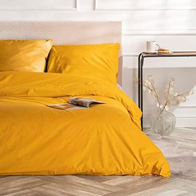 VelvetHome Deluxe Bettwäsche-Set (135x200cm, 80x80cm Kissen), Baumwolle, Senf