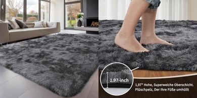 Waschbarer, flauschiger Grau-Teppich (160x230 cm) für Wohn-/Schlafzimmer
