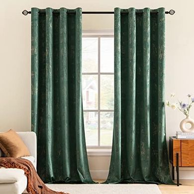 MIULEE Samtvorhänge Grün-Gold, 2er Set (140x245cm)