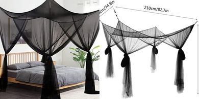Kingsize-Moskitonetz: Kinder- & Erwachsenbett, Camping, Garten (Schwarz)