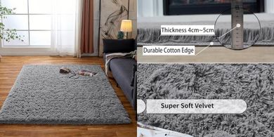 Hochflor-Teppich Grau (60x120cm) – Schlafzimmer, Wohnzimmer, Büro
