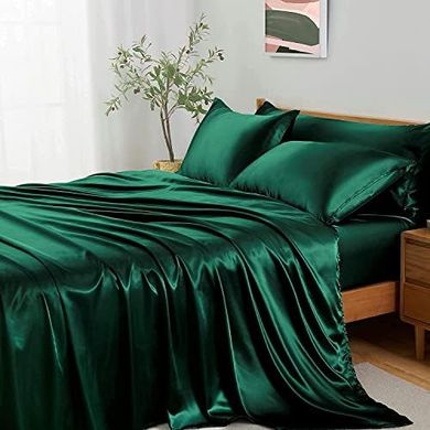 Lanqinglv Satin-Bettwäsche Set (135x200/80x80cm), dunkelgrün, Luxus