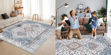 Waschbarer Orientteppich (160x230cm), dunkelblau, kurzflorig