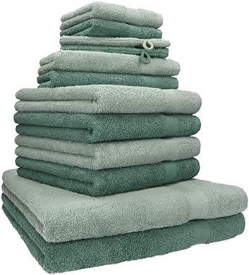 Betz Premium Handtuch-Set (12-teilig, Baumwolle, Heugrün/Tannengrün)