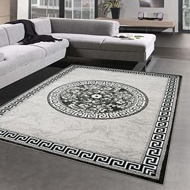 Cremefarbener Orientteppich (120x160 cm) mit Bordüre und Glitzer, Öko-Tex.