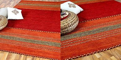 Navarro Natur Kelim: Rot-Orange Baumwoll-Teppich (6 Größen)