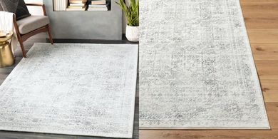 Marrakech Vintage Teppich: 160x216 cm, Grau/Creme, Kurzflor