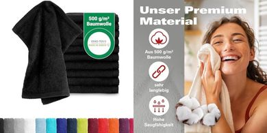 10 Schwarze Baumwoll-Waschlappen (30x30cm), Öko-Tex, 10er-Pack