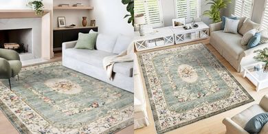 Waschbarer Vintage-Teppich (120x170cm, grün), Blumenmuster