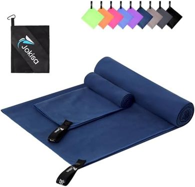 Mikrofaser-Handtuch-Set (2x): Strandtuch (180x90cm) + Sporttuch (80x40cm), schnelltrocknend, sandfrei (Marineblau)