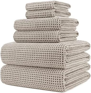 Großes 6-teiliges beige Mikrofaser-Handtuchset (schnelltrocknend, fusselfrei)