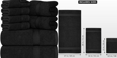 Utopia 8-teiliges Baumwoll-Handtuchset (schwarz): 2 Badetücher, 2 Handtücher, 4 Waschlappen