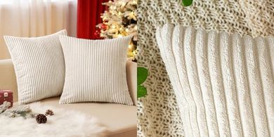 Weicher Cord-Kissenbezug (45x45cm), beige, für Sofa & Sessel.