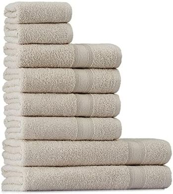 8-teiliges Baumwoll-Handtuchset, beige/sandfarben, saugstark