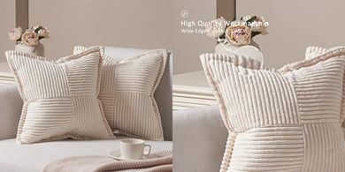 Topfinel Kissenbezug-Set (2x 40x40cm, beige Cord, Reißverschluss)

