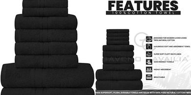 10-teiliges Premium-Handtuch-Set aus ägyptischer Baumwolle (schwarz)